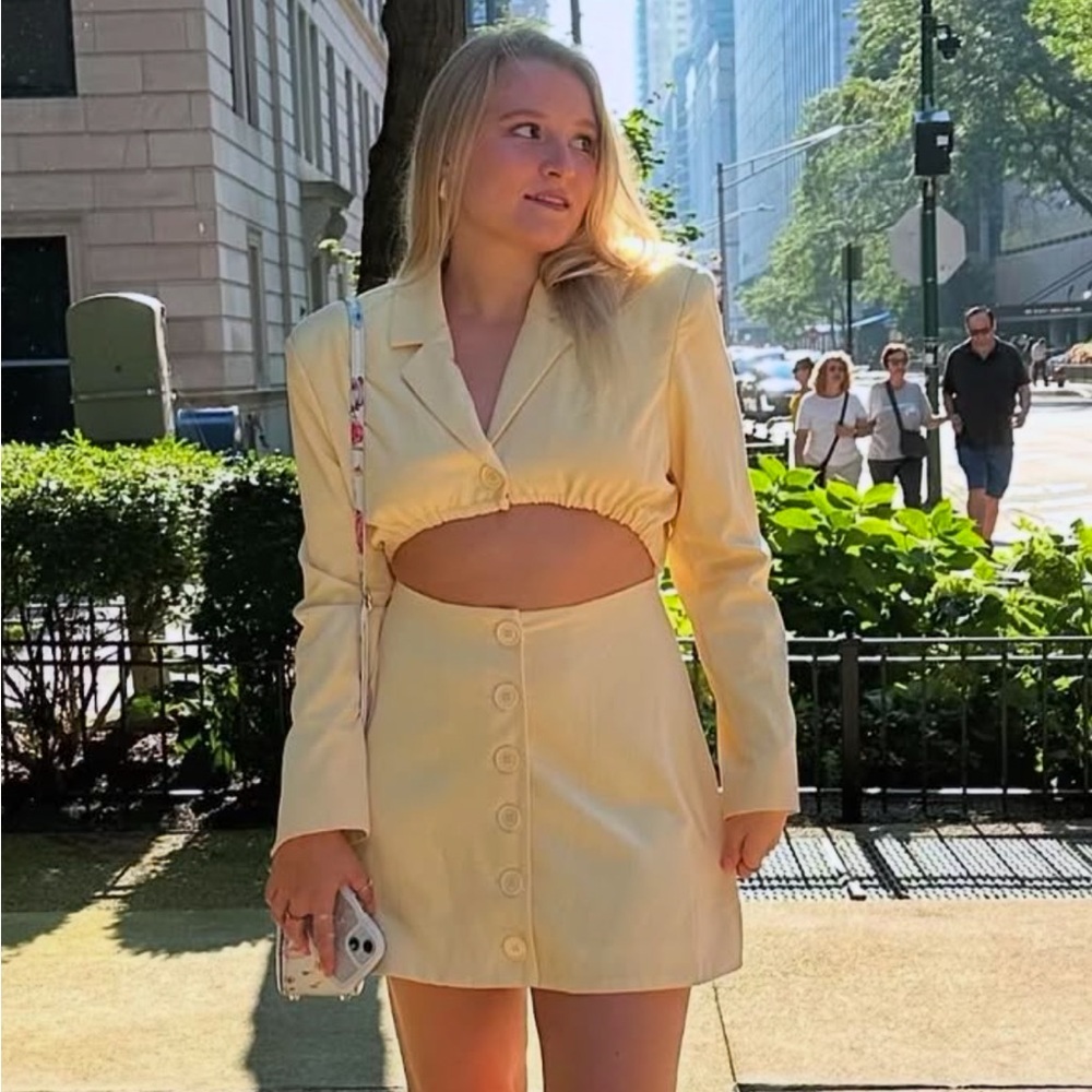 WeWoreWhat Danielle Bernstein Butter Yellow Mini Blazer Dress